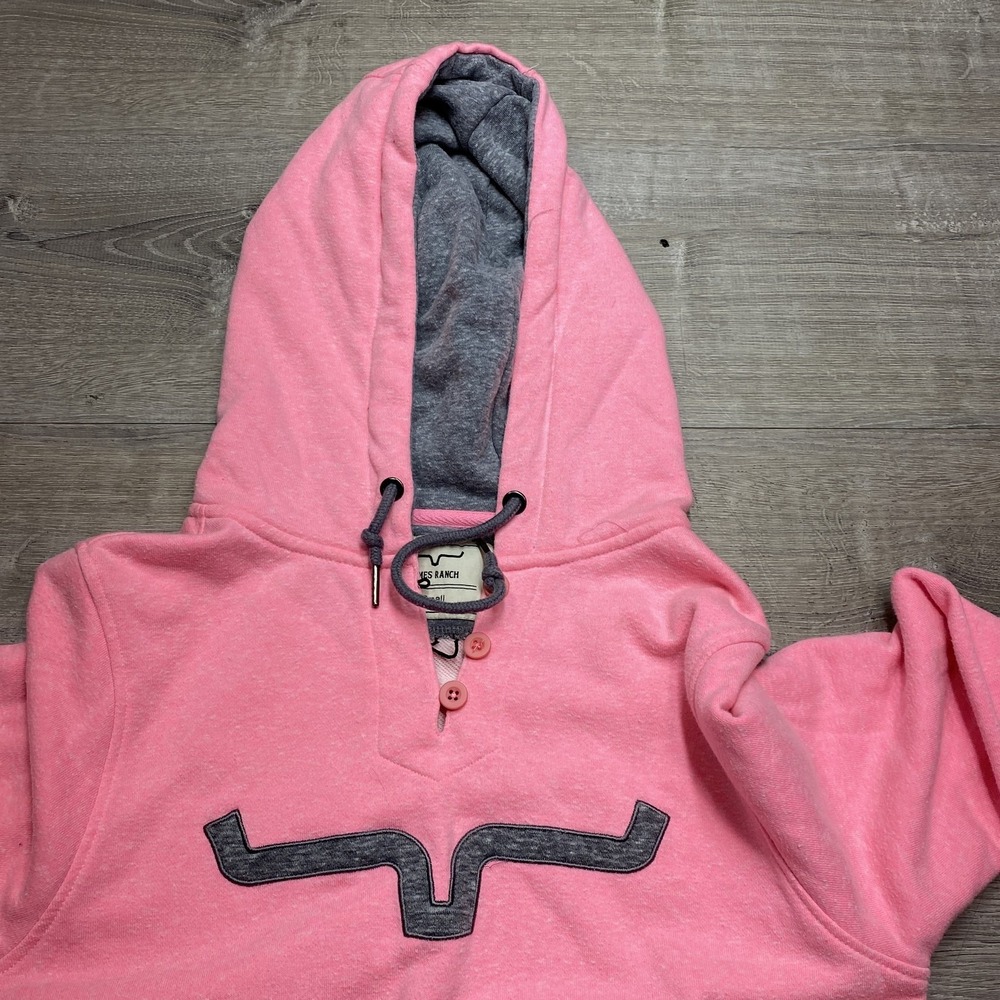 Kimes Ranch Hoodie Womens Small Pink Fleece Henley Western Logo Graphic Pullover - Picture 3 of 6